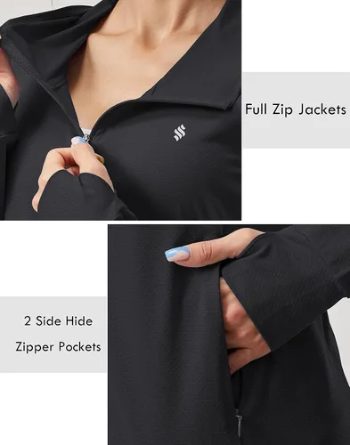 Vista 4 de Soothfeel Chaqueta con capucha UPF 50+ para mujer, ligera, de manga larga, con bolsillo, para senderismo, al aire libre