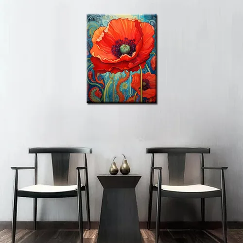 Vista 3 de Tucocoo Bumbers - Pintura de amapola roja para adultos, pintura abstracta de amapola por números, pintura acrílica, lienzo, graffiti, flores rojas
