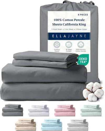 Vista 22 de Ella Jayne Sábanas de percal tamaño individual (3 piezas) Permium 100% algodón percal TC300, colección de lujo de hotel, bolsillos profundos y juego