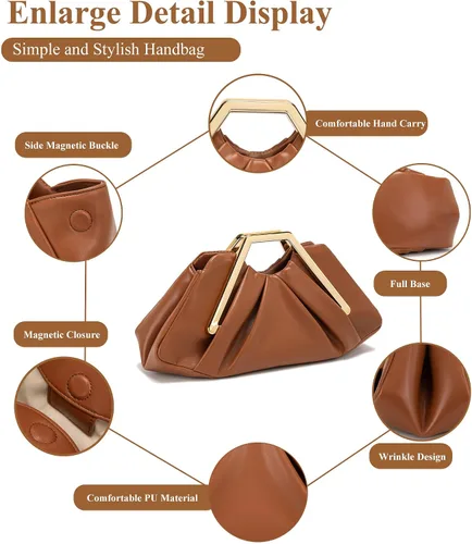Vista 6 de myfriday Elegante bolso de mano fruncido para mujer, bolso de noche suave para boda, fiesta de graduación, eventos formales