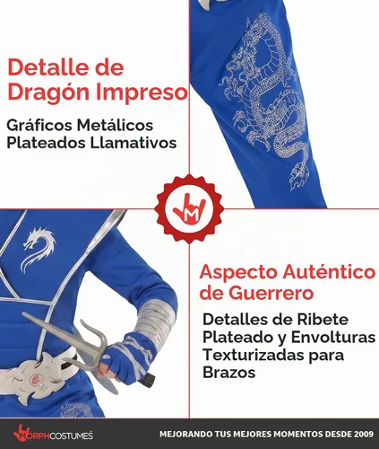 Vista 3 de Morph, Disfraz de ninja para niños, disfraces de Halloween para niños Azul