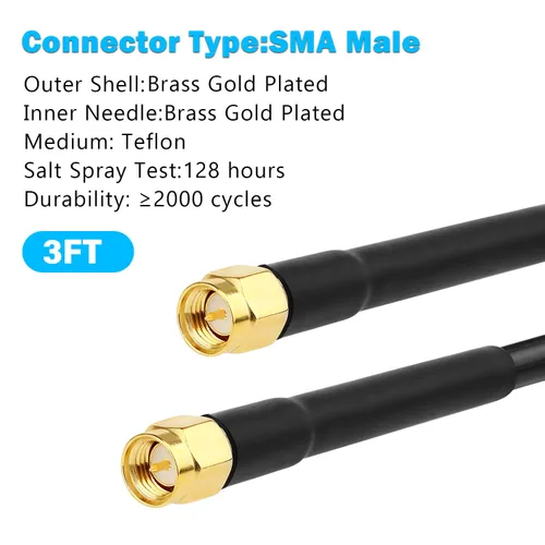 Vista 2 de Cable RG58 SMA - Extensión de cable SMA macho a macho de baja pérdida de 3 pies de 50 ohmios para aplicaciones de antena de radio 3G/4G/LTE/GPS/RF