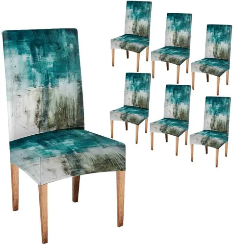Vista 171 de TOMWISH Juego de 2 fundas para sillas de comedor, color turquesa y gris, fundas elásticas para sillas Parsons, de elastano, lavables, protectores