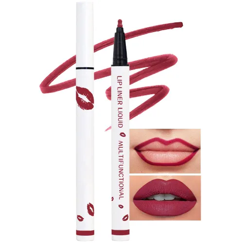 Vista 16 de Kaely Lápiz delineador de labios líquido de larga duración rosa impermeable, marcador de manchas de 24 horas, delineador de labios 2 en 1 mate