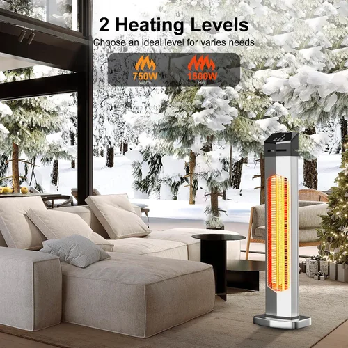Vista 4 de AKIRES Calentador Eléctrico de Patio de 37 Pulgadas para Exteriores, Calentadores Infrarrojos Portátiles con Control Remoto, Calentador de Espacio