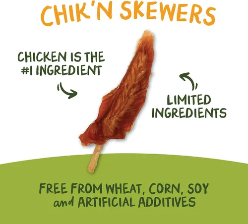 Vista 5 de Pet 'n Shape Chik 'n Skewers - Golosinas masticables de cuero crudo envueltas en pollo para perros, 1 libra