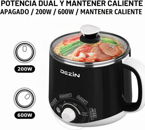 Vista 7 de Dezin Olla caliente eléctrica de 2L y cocina rápida de fideos de 1.6L