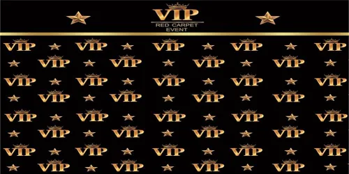 Vista 10 de AOFOTO Telón de fondo VIP de 5 x 3 pies, alfombra roja, decoraciones de fiesta, fondos de fotografía, fondo de película negro y dorado, fondo