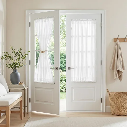 Vista 74 de MYSKY HOME Cortinas naturales de puerta francesa para ventana de puerta, 40 pulgadas de largo, cortas, semitransparentes, filtrantes de luz