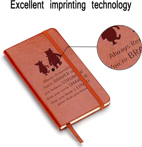 Vista 5 de JOHSBYD Pooh Bear - Cuaderno de cuero con texto en inglés "Always Remember You're Braver Than You Believe", regalo de amistad para mujeres y A6.