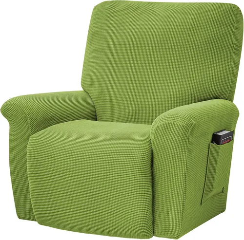 Vista 17 de MIFXIN Funda reclinable de terciopelo de 4 piezas, elástica de 1 asiento, fundas de sofá reclinable, fundas elásticas suaves para sillas Verde Oscuro