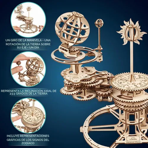 Vista 4 de UGEARS Rompecabezas mecánico Tellurion 3D - Rompecabezas de madera 3D para adultos, kit de maqueta del sistema solar, kits de modelo de madera