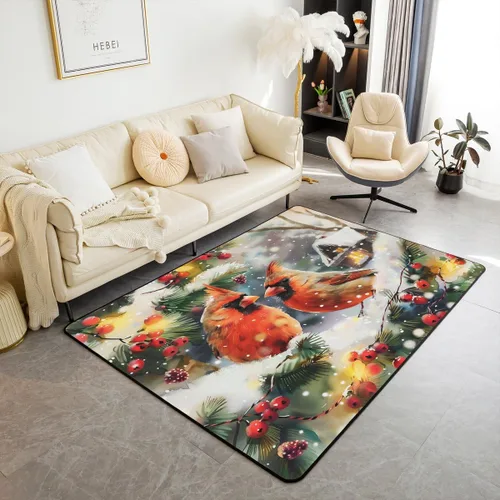 Vista 22 de Erosebridal Alfombra de área de Feliz Navidad para niños, cardenales rojos, alfombra de sala de estar, 3 x 5 mas, alfombra decorativa de cabaña