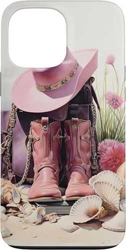 Vista 24 de Botas rosas y sombrero de vaquero Funda floral de vaquera costera para iPhone 17