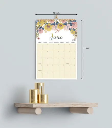 Vista 5 de Calendario de pared 2026, calendario floral grande de 12 meses desde enero de 2026 a diciembre de 2026, encuadernado en espiral para oficina, hogar