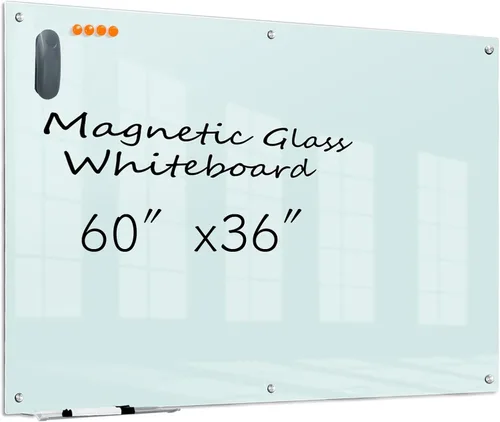 Vista 13 de KIZZBY Pizarra de Vidrio Negro de Borrado en Seco - Pizarra Magnética Negra para Pared, 48"x36" Pizarra Blanca Grande Sin Marco para Oficina, Hogar