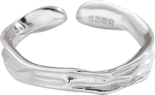 Vista 16 de Anillo de plata de ley 925, minimalista, ajustable, hecho a mano, para mujeres y niñas