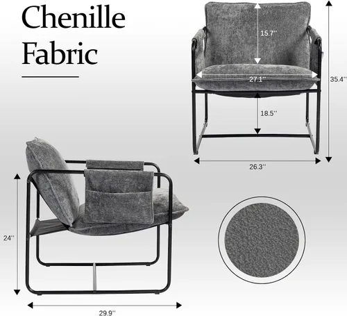 Vista 3 de Juego de 2 sillas decorativas modernas, cómodas sillas de sala de estar con reposabrazos, silla de lectura para dormitorio, silla tapizada