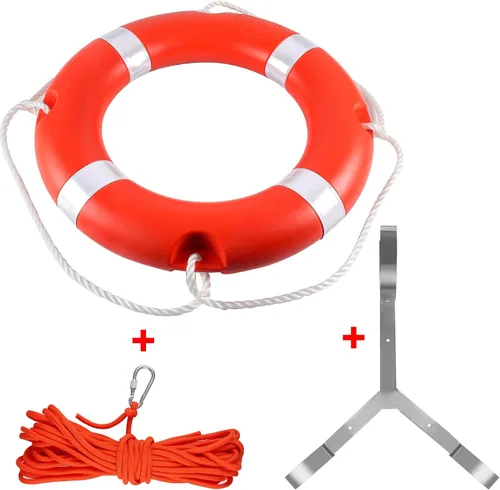 Vista 14 de Anillo salvavidas para la seguridad de la navegación, anillos de seguridad para barcos de 23 y 28 pulgadas con tira reflectante y líneas de agarre