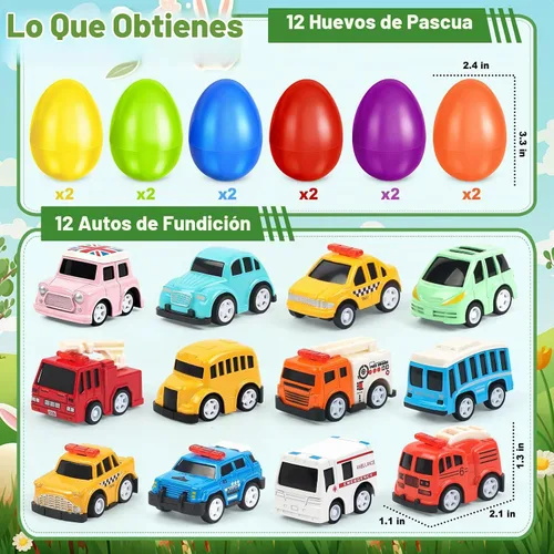 Vista 2 de OCHIDO Paquete de 12 huevos de Pascua rellenos de autos fundidos a presión