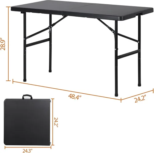 Vista 3 de ZenStyle Mesa plegable resistente de 4 pies, parte superior de plástico y patas de acero, mesa de utilidad para interiores y exteriores con asa