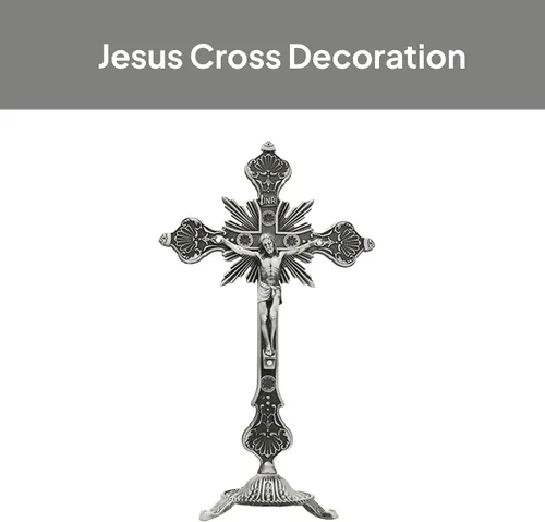 Vista 8 de Cruz de mesa de crucifijo de Jesús de metal, cruz de mesa católica con soporte para oraciones decoración del hogar, 10 pulgadas de alto, peltre