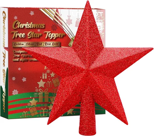 Vista 8 de URATOT Adorno de estrella de Navidad brillante para copa de árbol, decoración decorativa inastillable para árbol de Navidad, estrella dorada, 10 cm