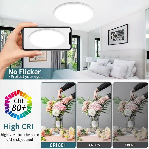 Vista 3 de Modernas lámparas LED de techo regulables con control remoto, montaje empotrado ultrafino de 15.4 pulgadas con luz nocturna, 36 W, 4500 LM