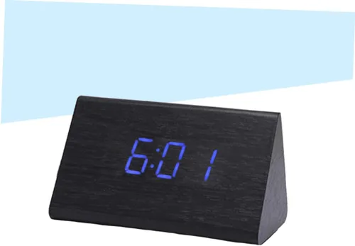 Vista 8 de Moderno reloj de escritorio LED de madera con control de sonido, pantalla digital grande, alarma con función de repetición, termómetro