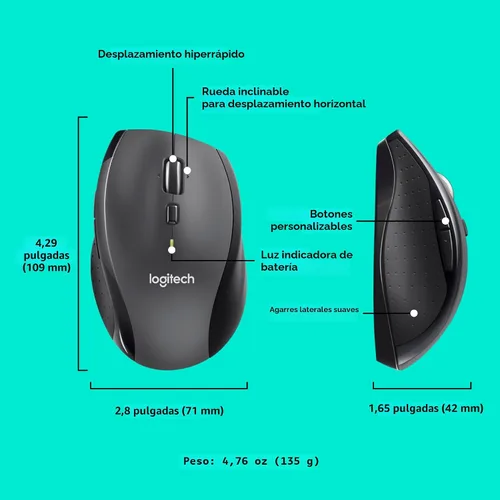 Vista 6 de Ratón inalámbrico Logitech M705 Marathon, ratón inalámbrico para juegos, receptor USB-A de 2.4 GHz, 5 botones programables, batería de 3 años, PC