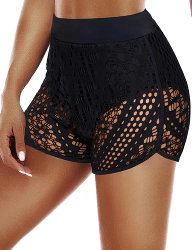 Vista 11 de Traje de baño con cintura hueca de encaje para mujer Negro1