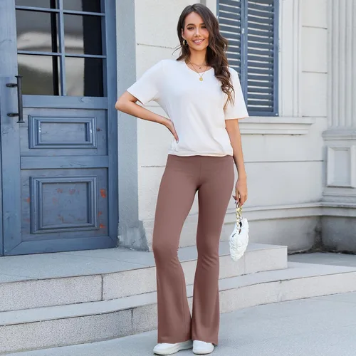 Vista 80 de TNNZEET Leggings acampanados negros para mujer, pantalones de yoga cruzados con bolsillos, corte de bota, leggings acampanados