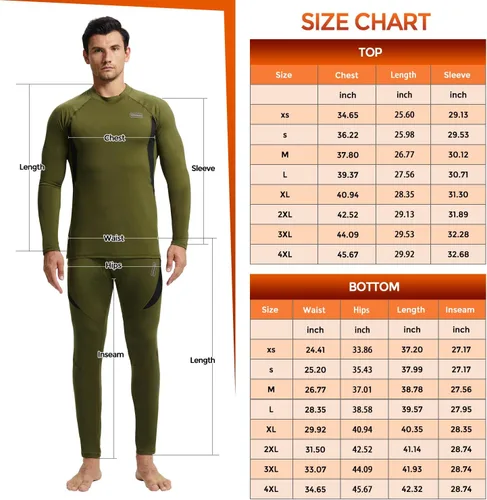 Vista 6 de CL convallaria Conjunto de ropa interior térmica para hombre con bragueta, capa base larga para invierno, equipo de caza, parte superior e inferior