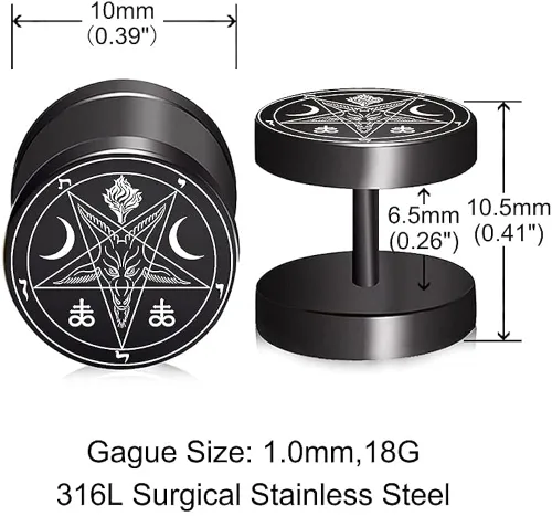 Vista 4 de FLYUN 6 pares de aretes de calavera para hombre, aretes de calibre falso, aretes de tapones falsos para hombres y hombres, aretes negros