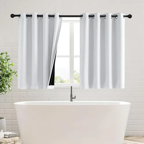 Vista 23 de PONY DANCE Cortinas opacas 100% blancas y negras de 63 pulgadas de largo para sala de estar, estilo moderno, cortinas degradadas con aislamiento