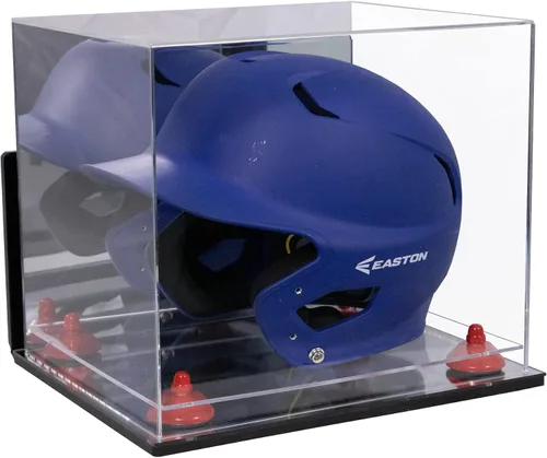 Vista 70 de Better Display Cases Vitrina acrílica para casco de bateo de béisbol con espejo, elevadores rosados, montaje en pared y base de espejo (V22/A012)