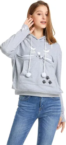 Vista 10 de ALYC Sudaderas unisex con capucha para mascotas, gato, perro, bolsa de canguro de transporte, sudadera con estampado de gato (negro, S)