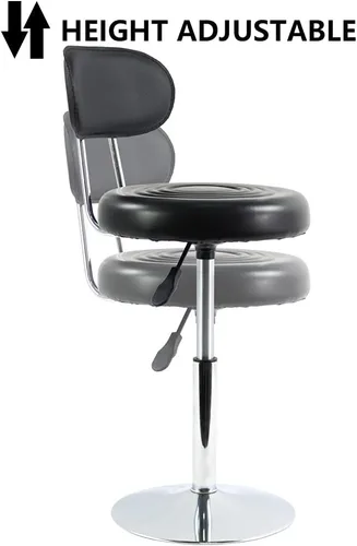 Vista 5 de FURWOO Silla giratoria de piel sintética negra Mini taburete de peluquería con respaldo para manicura, tatuaje y uso de oficina