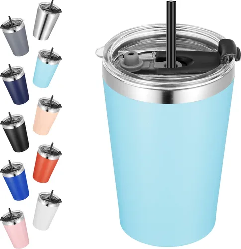Vista 10 de VEGOND - Vaso térmico de acero inoxidable de 12 onzas con aislamiento al vacío de doble pared, vaso para viaje con tapa y pajita reutilizable Negro