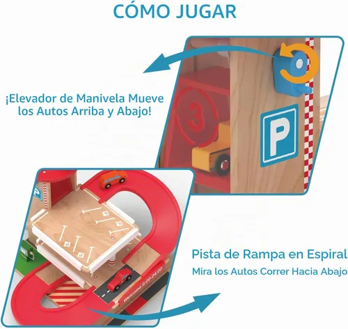 Vista 3 de Juego de juguetes de garaje de madera para niños pequeños de 3 a 5 años