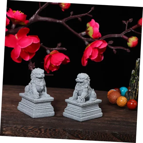 Vista 4 de DOITOOL 2 estatuas de perro Foo, leones guardianes, estatuas de piedra Feng Shui, estatuas de león de estilo chino, figuras coleccionables