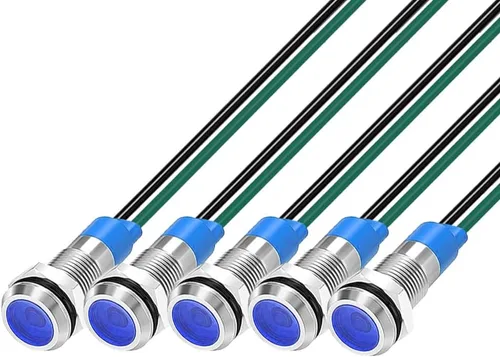 Vista 10 de Gebildet 6mm 3V-4.5V-5V-6V-7.5V-9VDC lámpara de señal impermeable con cable, luz indicadora LED metálica de ahorro de energía (5 piezas x LED rojo)