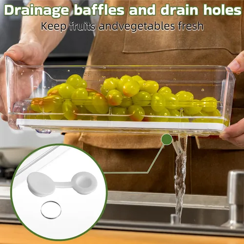 Vista 5 de Cajones organizadores grandes para refrigerador, paquete de 4 cubos organizadores transparentes extraíbles para refrigerador, contenedores apilables
