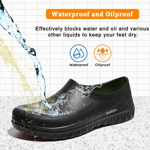Vista 2 de Zapatos de chef para hombres y mujeres, antisalpicaduras de aceite, antideslizantes, impermeables, para jardín, cocinas, enfermería, trabajo