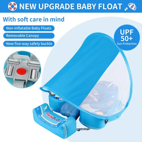 Vista 2 de Swimbobo Baby Floats for Pool with Canopy Non Inflatable Soft Skin-Friendly Fabric Material Infant Swim Float for Boys and Girls Swimming Pool Toys