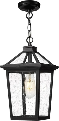 Vista 7 de zeyu ZX58H BK - Lámpara colgante industrial de 12 pulgadas para porche delantero, aluminio fundido a presión en acabado negro con vidrio semillado