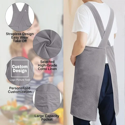 Vista 4 de Delantales personalizados para niños para cocinar, delantales personalizados para hombres, delantal de algodón y lino, regalo para mujeres