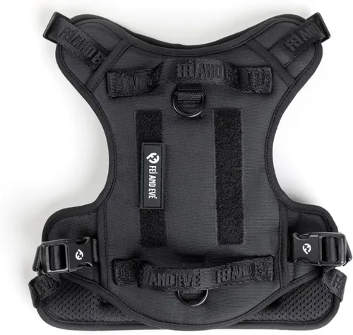 Vista 20 de Fei & Eve - Arnés para perro, sin tirones, nailon duradero, doble asa, panel táctico, pequeño (negro) 3-Point No-Pull Control, Dual Handle
