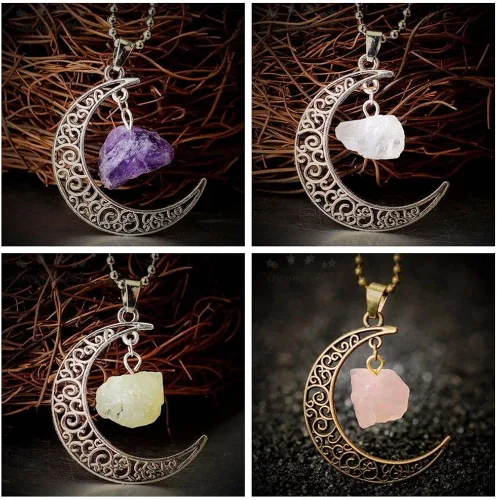 Vista 6 de Joyería de cuarzo rosa amatista citrino joyería de moda de piedra natural, collar de piedra natural con colgante de cristal de cuarzo natural