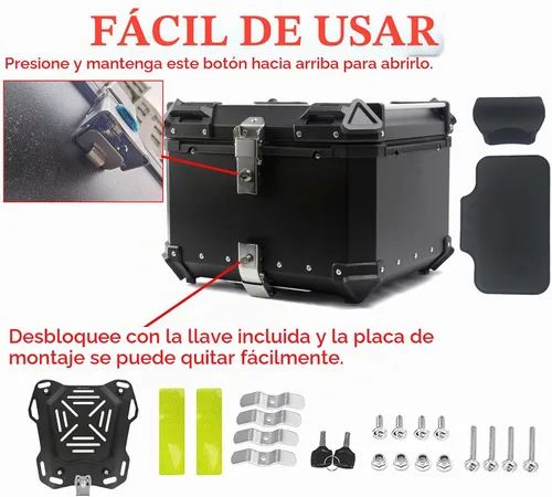 Vista 3 de 55L Caja Superior para Motocicleta, Maletero Universal de Aluminio para Motocicleta, Maleta de Equipaje con Doble Llave (Negro, 55L)